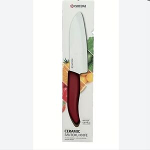 Red Ceramic Santoku Knife From Kyocera